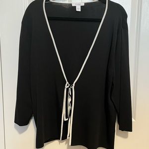 Gorgeous Knit Black Cardigan With White Trim By Dress Barn Sz 14/16